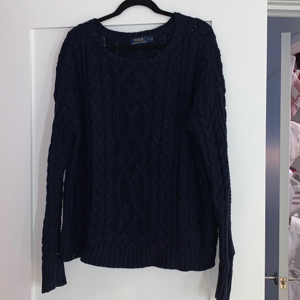 Polo Ralph Lauren navy chevron knit sweater, size large
